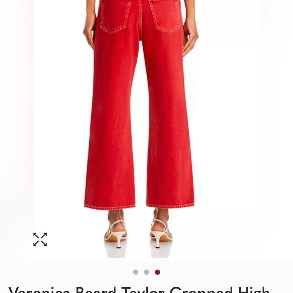 Veronica Beard Taylor Cropped High Rise Wide Leg Jeans - Brick Red